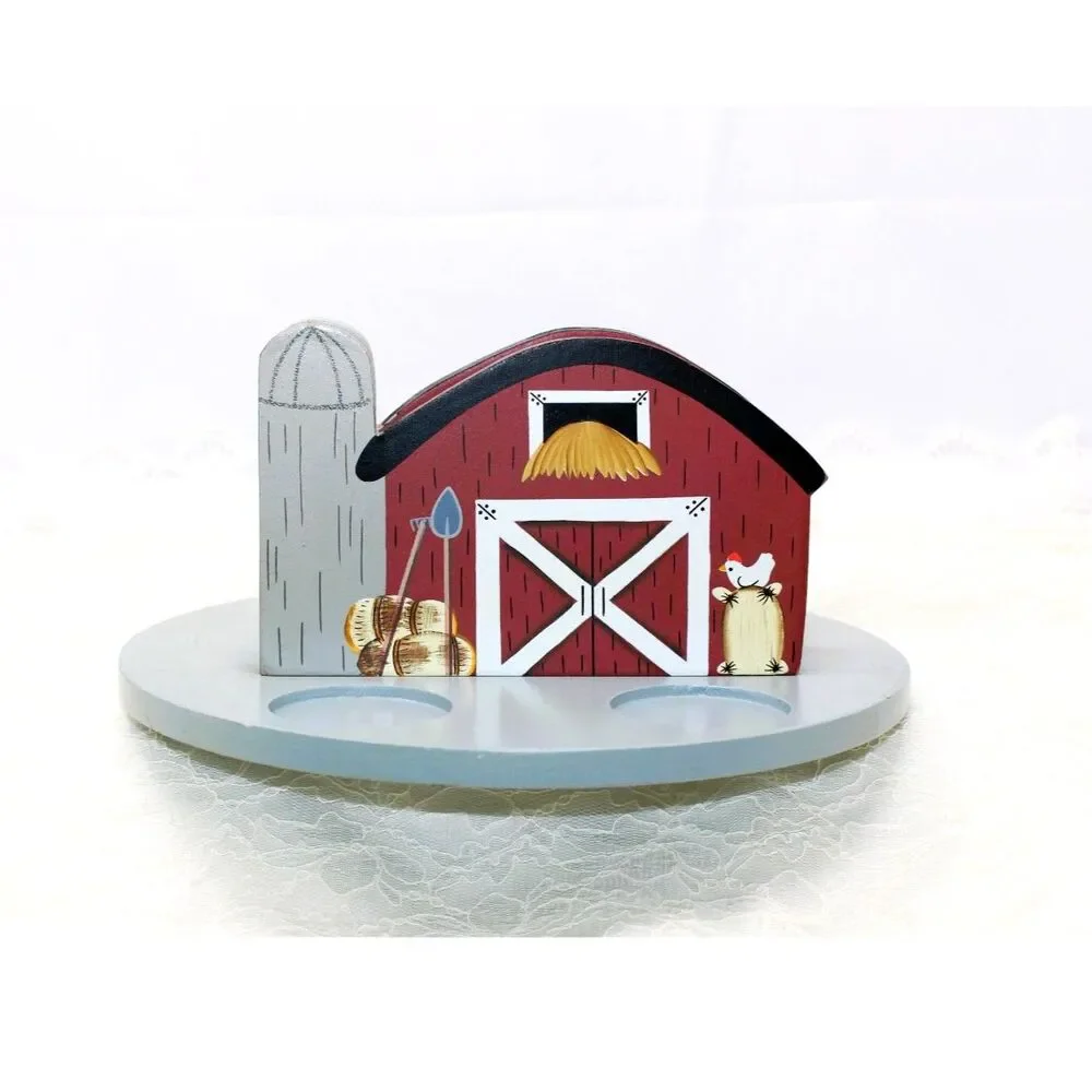 VTG Gold! Kenyield~ Hand Painted Wood Lazy Susan Caddy Napkin/S&P/Butter Dish
